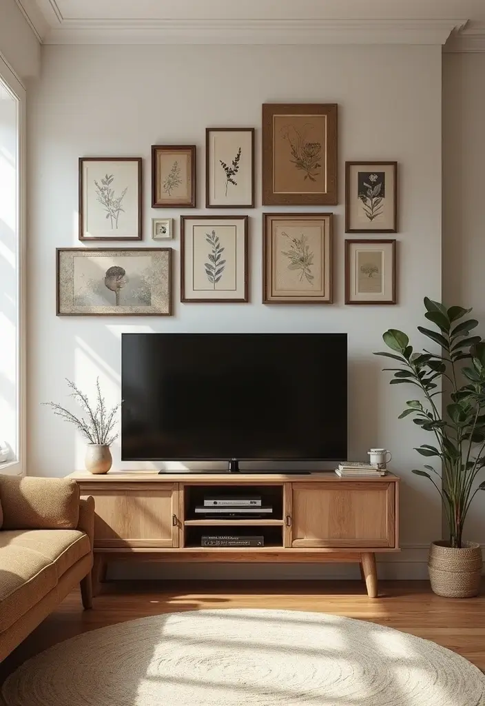 29 Living Room Accent Wall Ideas With TV That Look Smart and Modern - 17. Vintage Finds