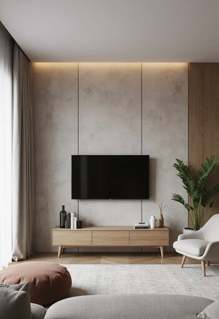 29 Living Room Accent Wall Ideas With TV That Look Smart and Modern - 25. Layered Textures