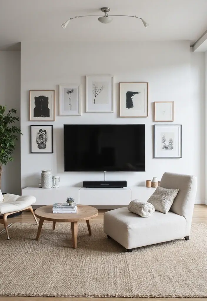 29 Living Room Accent Wall Ideas With TV That Look Smart and Modern - 7. Minimalist Art Installations