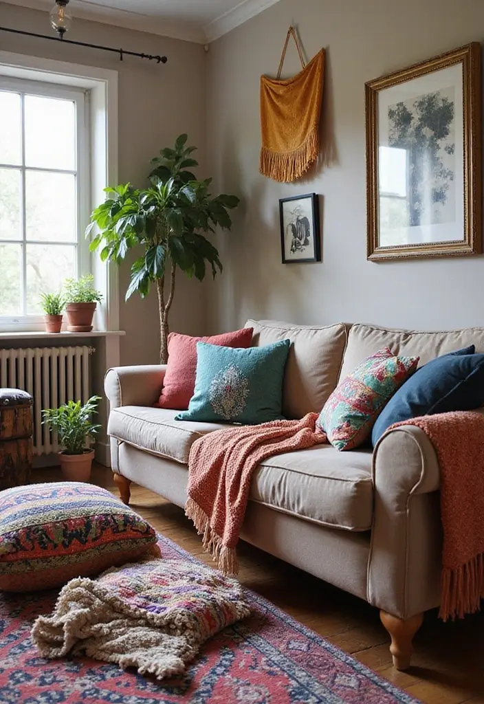 29 Living Room Boho Chic Ideas That Feel Relaxed and Trendy - 22. Bohemian Accessories in Layers