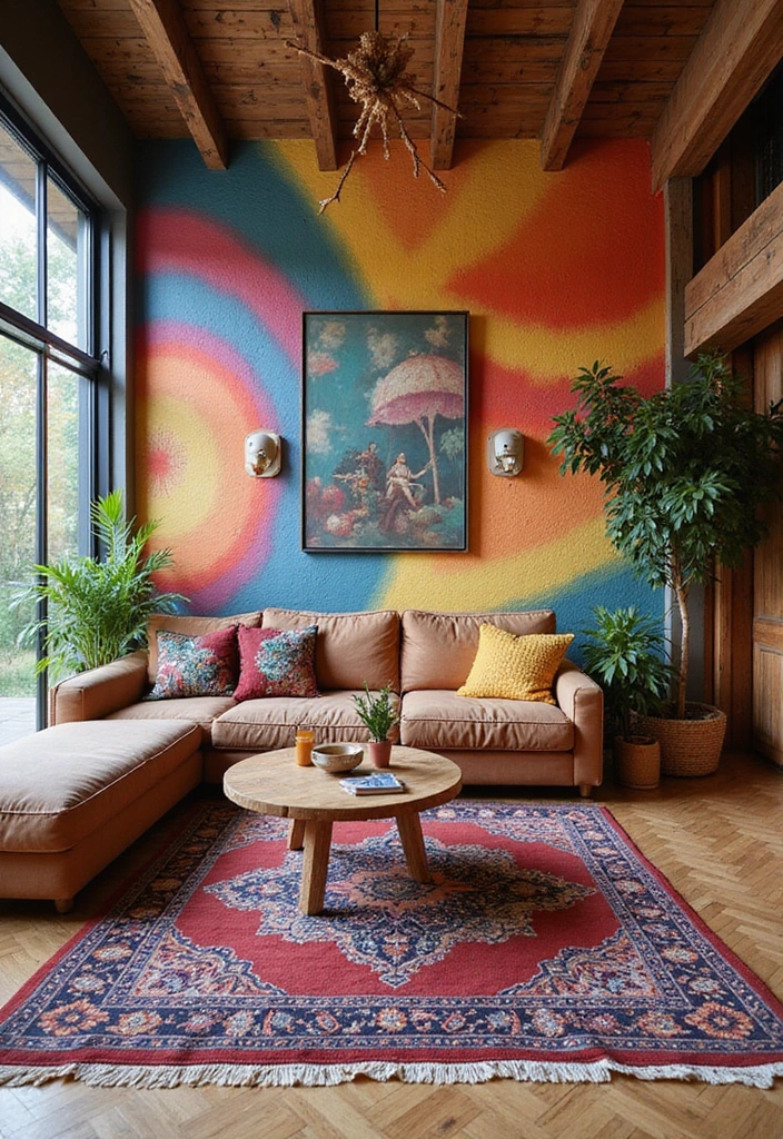 29 Living Room Boho Chic Ideas That Feel Relaxed and Trendy - 27. Colorful Accent Walls