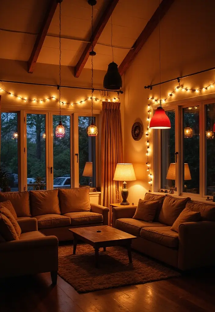 29 Living Room Boho Chic Ideas That Feel Relaxed and Trendy - 5. Creative Lighting Solutions