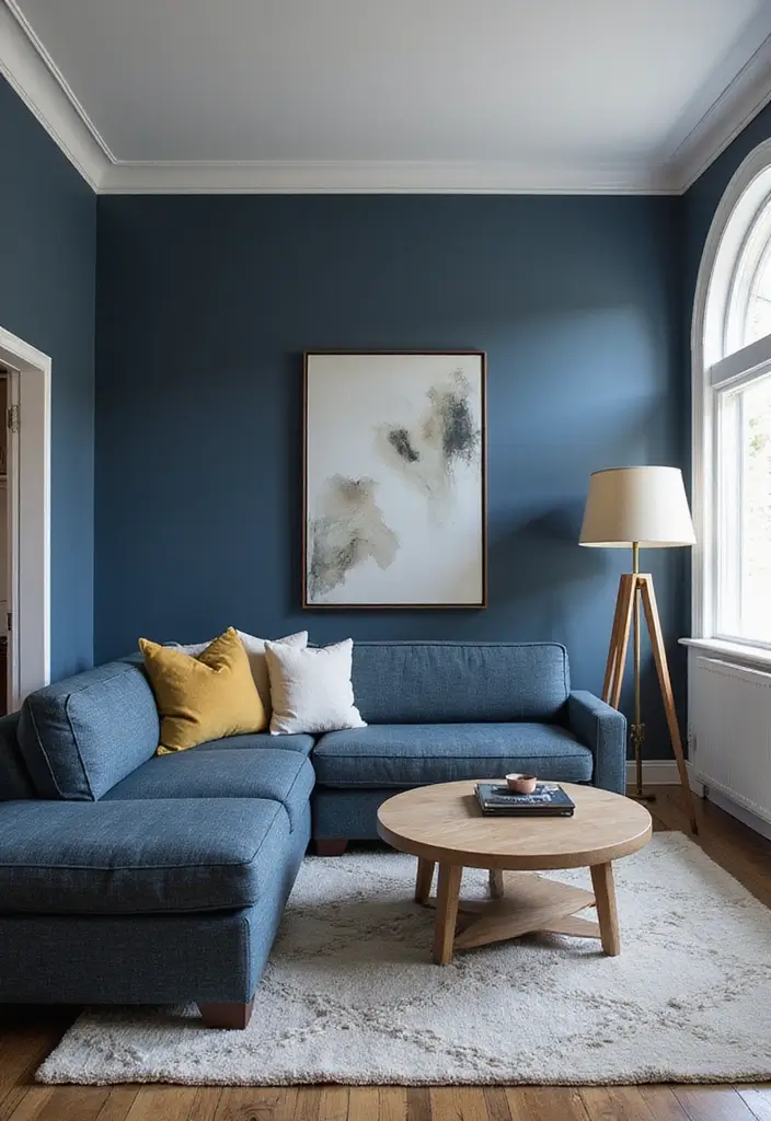 29 Living Room Dark Blue Ideas That Feel Moody and Sophisticated - 12. Mixing Dark and Light