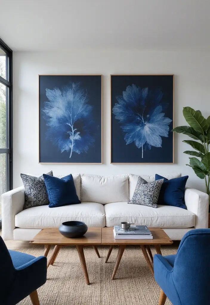 29 Living Room Dark Blue Ideas That Feel Moody and Sophisticated - 29. Dark Blue Art Pieces
