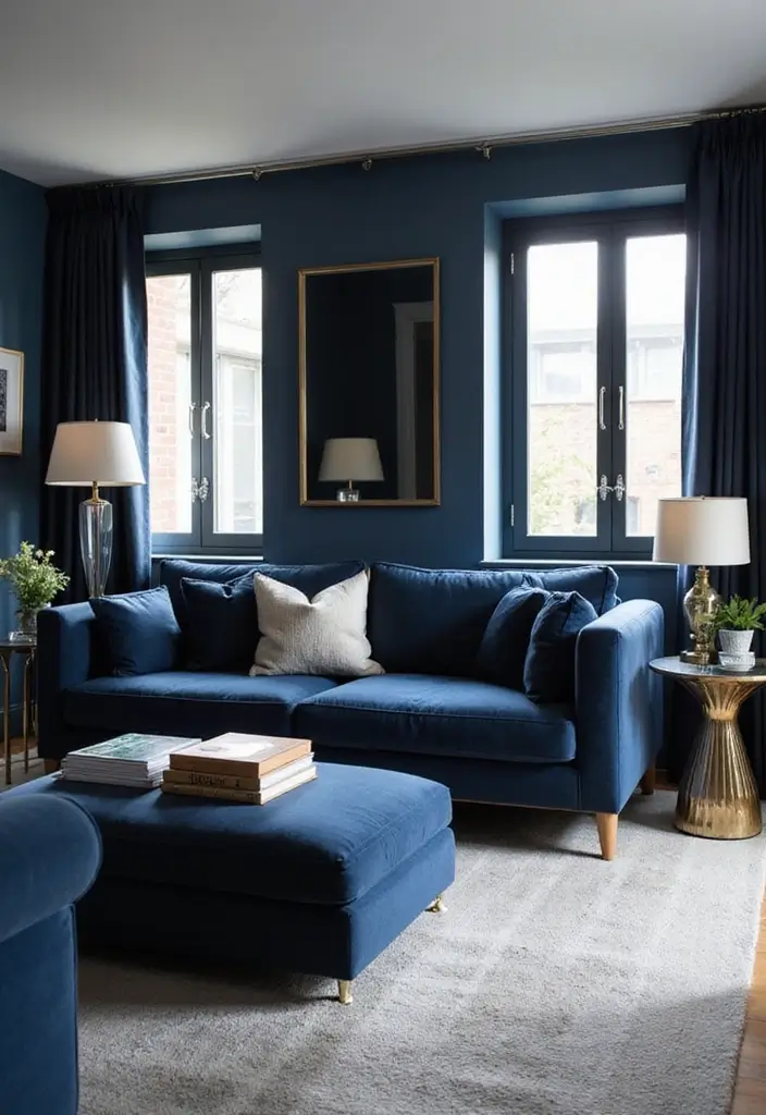 29 Living Room Dark Blue Ideas That Feel Moody and Sophisticated - 3. Dark Blue Furniture Pieces