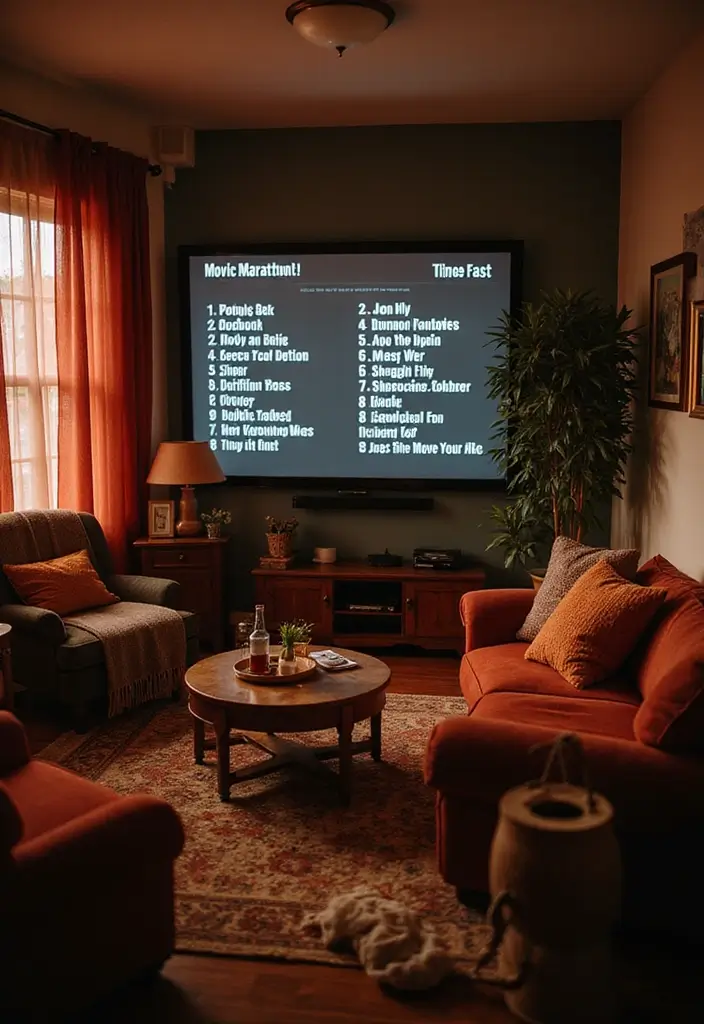 29 Living Room Movie Night Ideas That Make Home Feel Like a Theater - 18. Mini Movie Marathons
