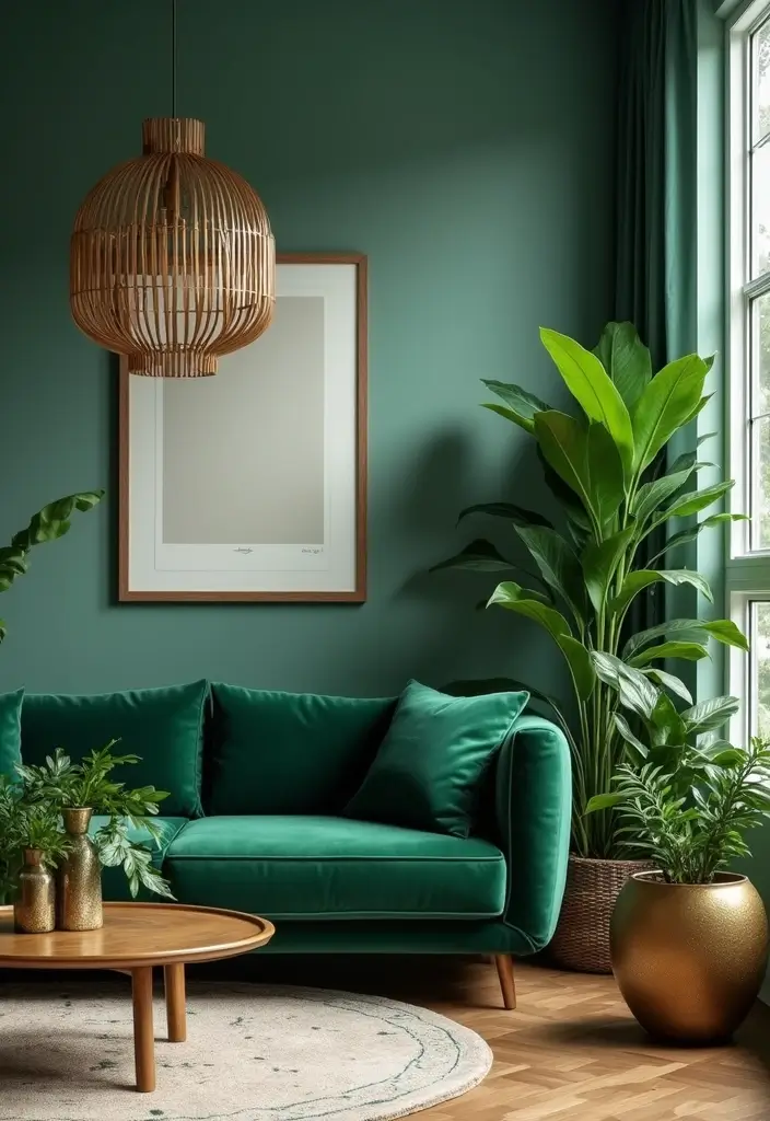 29 Living Room With Green Sofa Ideas That Feel Natural and Stylish - 1. Bold Emerald Dreams