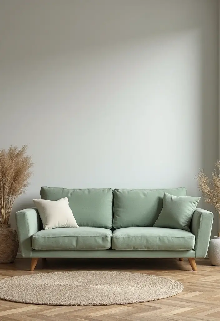 29 Living Room With Green Sofa Ideas That Feel Natural and Stylish - 2. Serene Sage Spaces