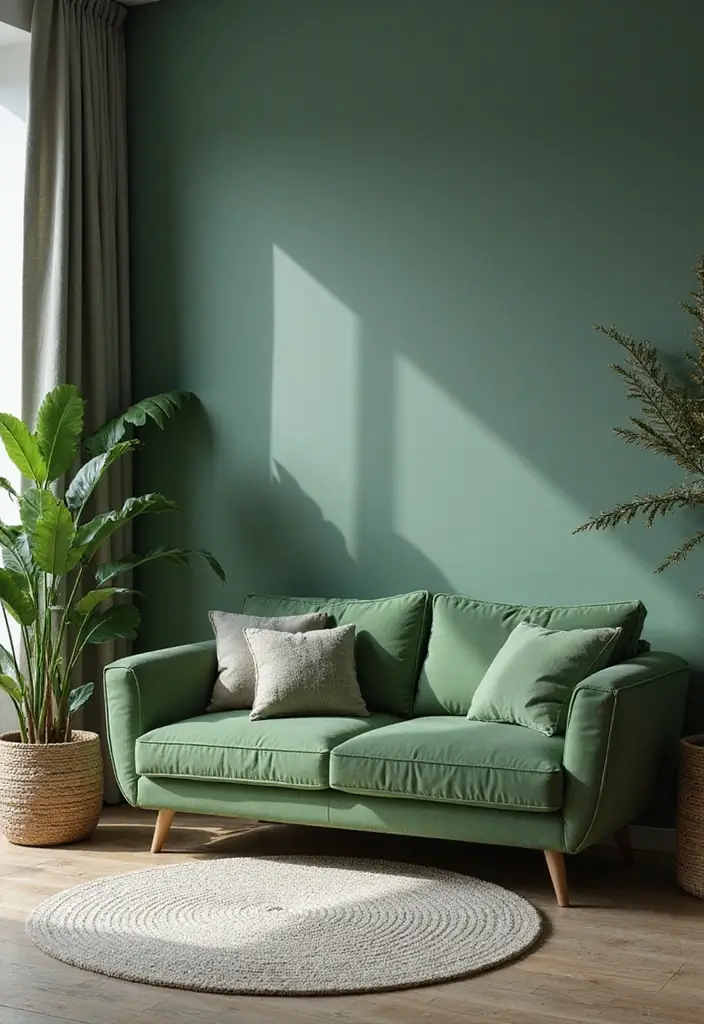 29 Living Room With Green Sofa Ideas That Feel Natural and Stylish - 26. Monochromatic Magic