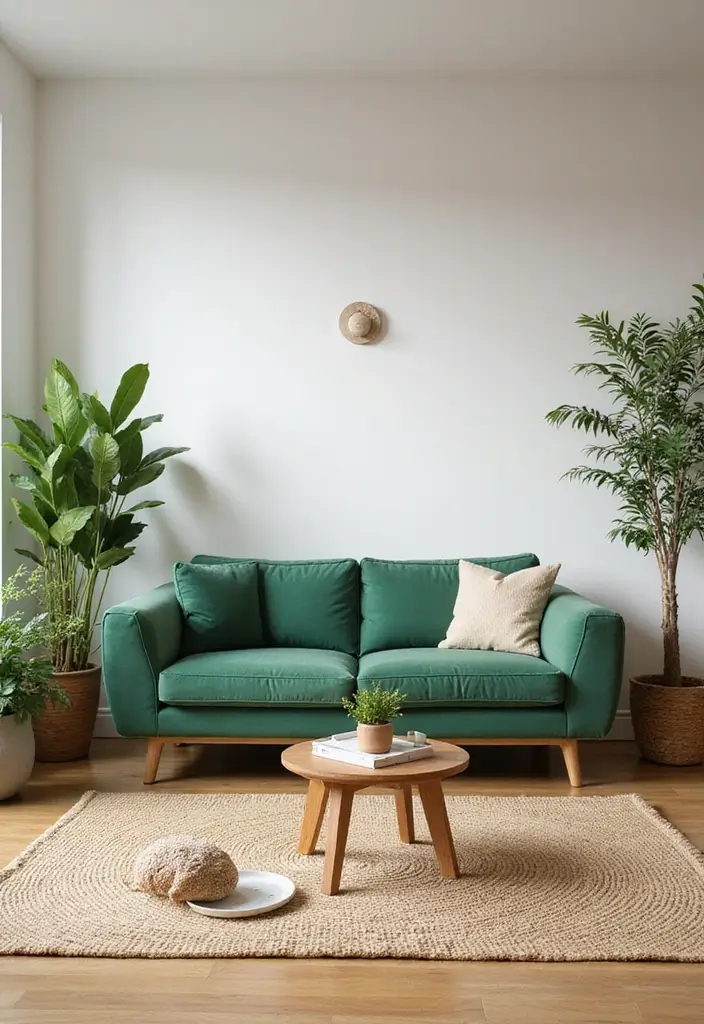29 Living Room With Green Sofa Ideas That Feel Natural and Stylish - 8. An Organic Touch