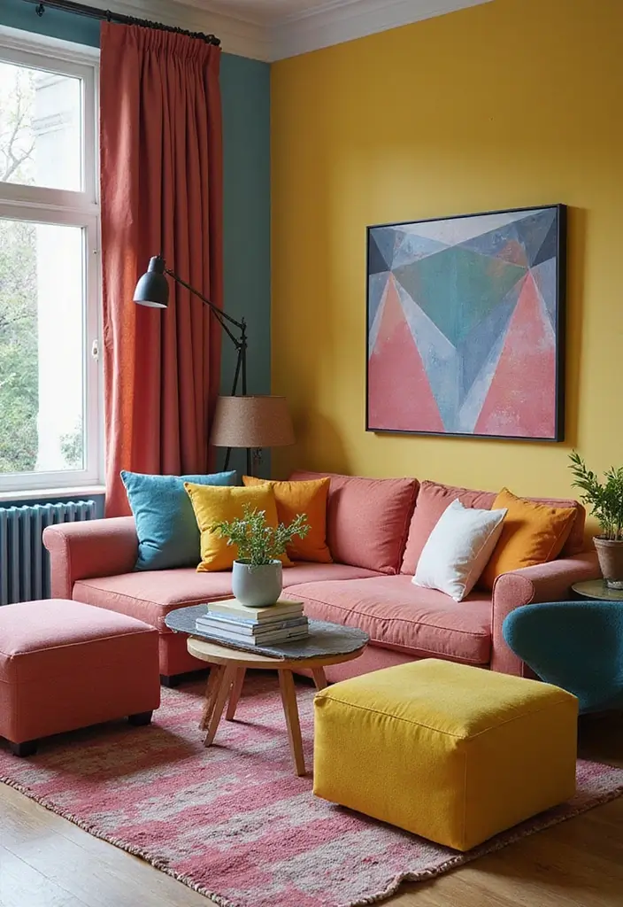 29 Modern Living Room Decor Ideas That Are Sleek and Stylish - 11. Color-Blocked Accents