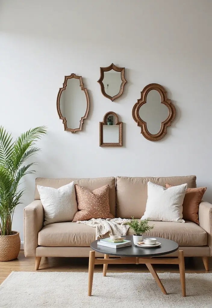 29 Modern Living Room Decor Ideas That Are Sleek and Stylish - 27. Decorative Mirrors