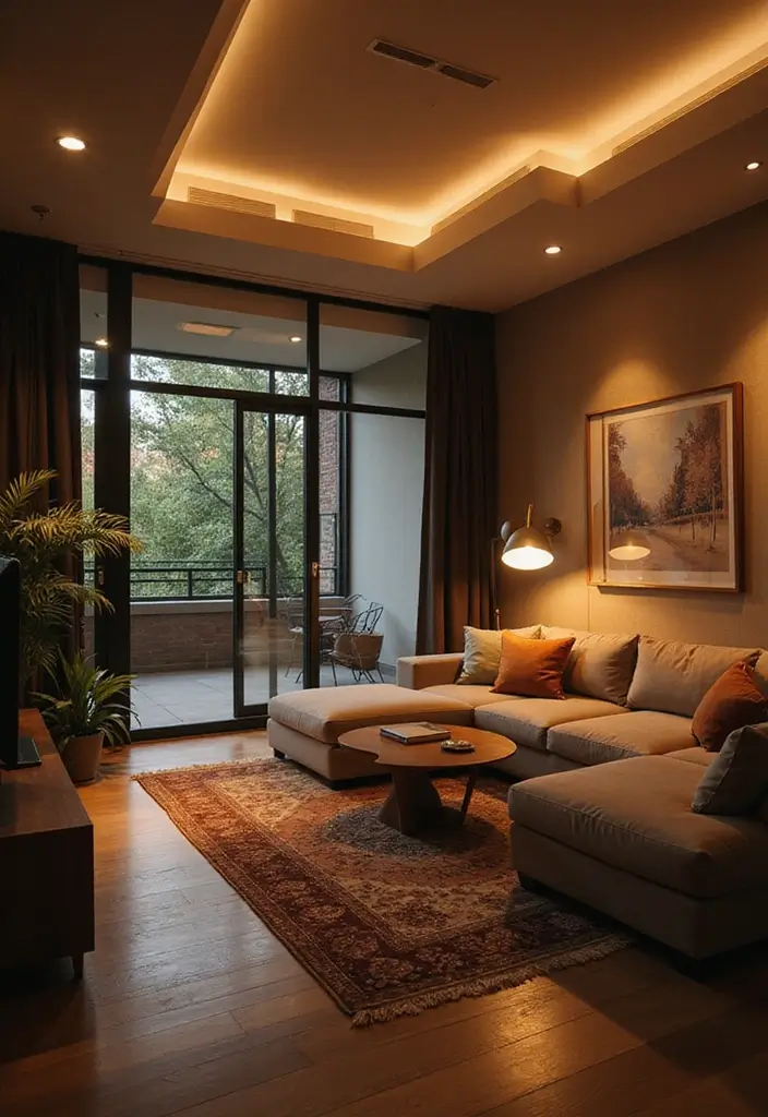 29 Modern Living Room Decor Ideas That Are Sleek and Stylish - 8. Layered Lighting