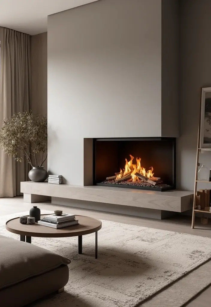 29 Modern Living Room Decor Ideas That Are Sleek and Stylish - 9. Minimalist Fireplaces