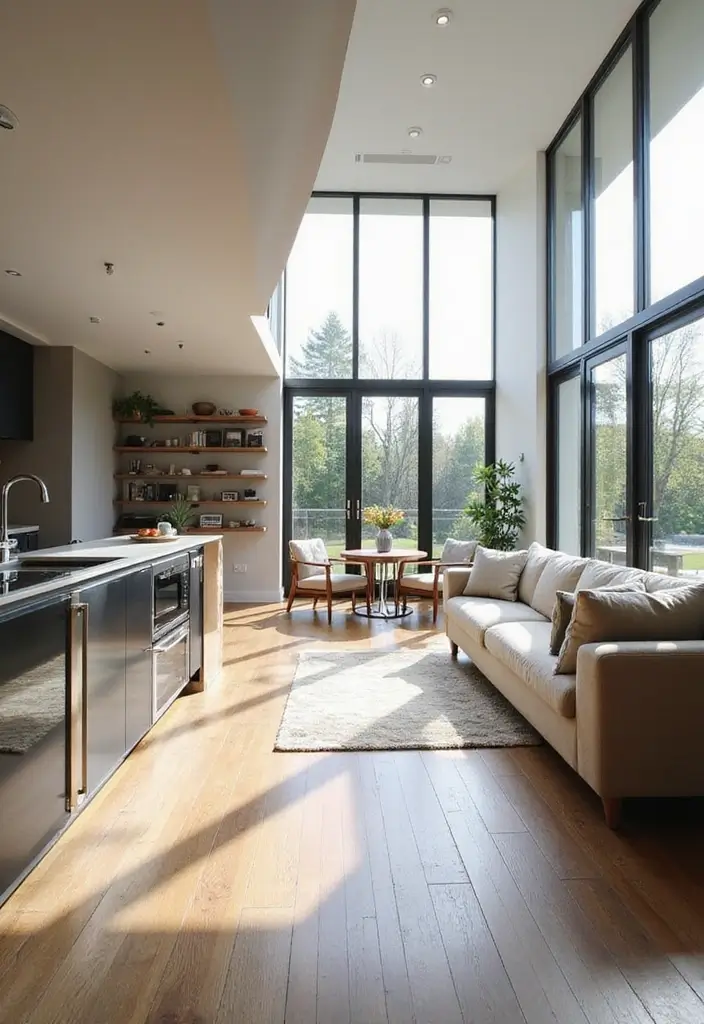 29 Open Concept Kitchen and Living Room Ideas That Flow Beautifully - 13. Elegant Glass Elements