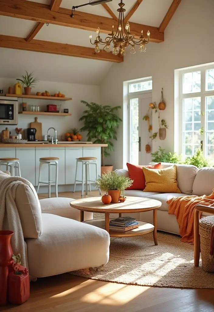 29 Open Concept Kitchen and Living Room Ideas That Flow Beautifully - 19. Seasonal Decor Swaps