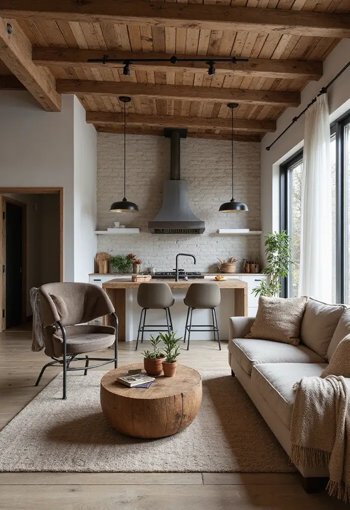 29 Open Concept Kitchen and Living Room Ideas That Flow Beautifully - 2. Cozy Industrial Fusion