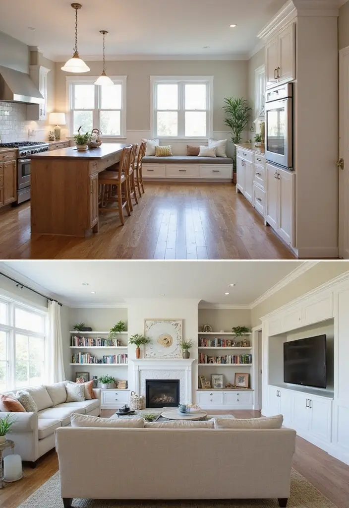 29 Open Concept Kitchen and Living Room Ideas That Flow Beautifully - 26. Built-in Features