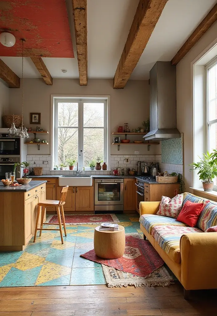 29 Open Concept Kitchen and Living Room Ideas That Flow Beautifully - 27. Playful Patterns and Textures