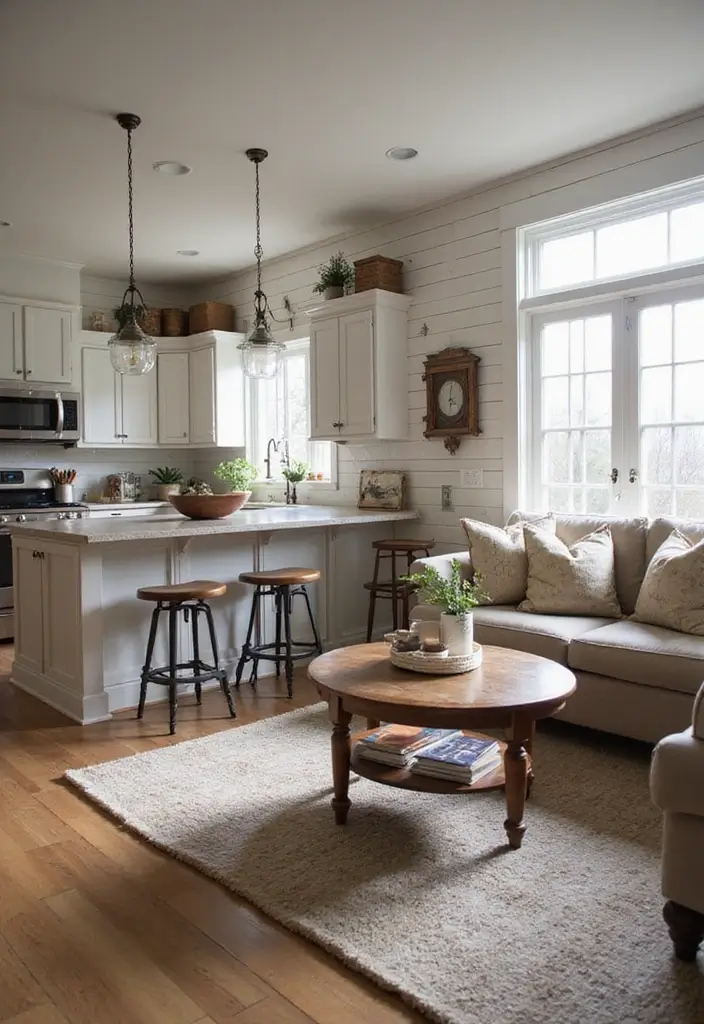 29 Open Concept Kitchen and Living Room Ideas That Flow Beautifully - 6. Charming Farmhouse Style