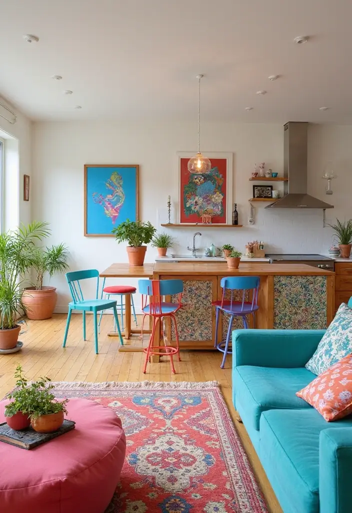 29 Open Concept Kitchen and Living Room Ideas That Flow Beautifully - 9. Bright and Cheerful Decor