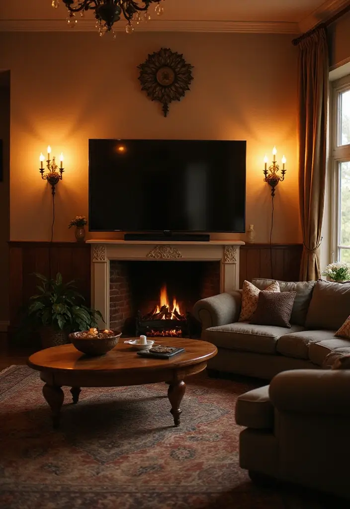29 Sconces Living Room TV Ideas That Add Light and Sophistication - 18. Vintage-inspired Candle Sconces
