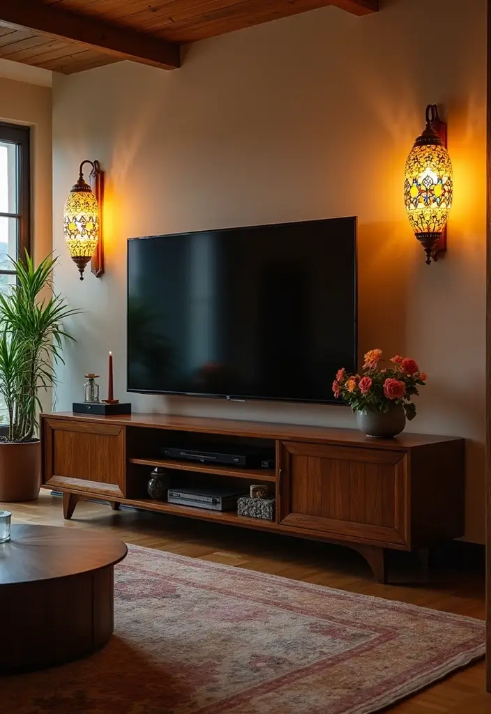 29 Sconces Living Room TV Ideas That Add Light and Sophistication - 25. Elegant Tiffany-Style Sconces