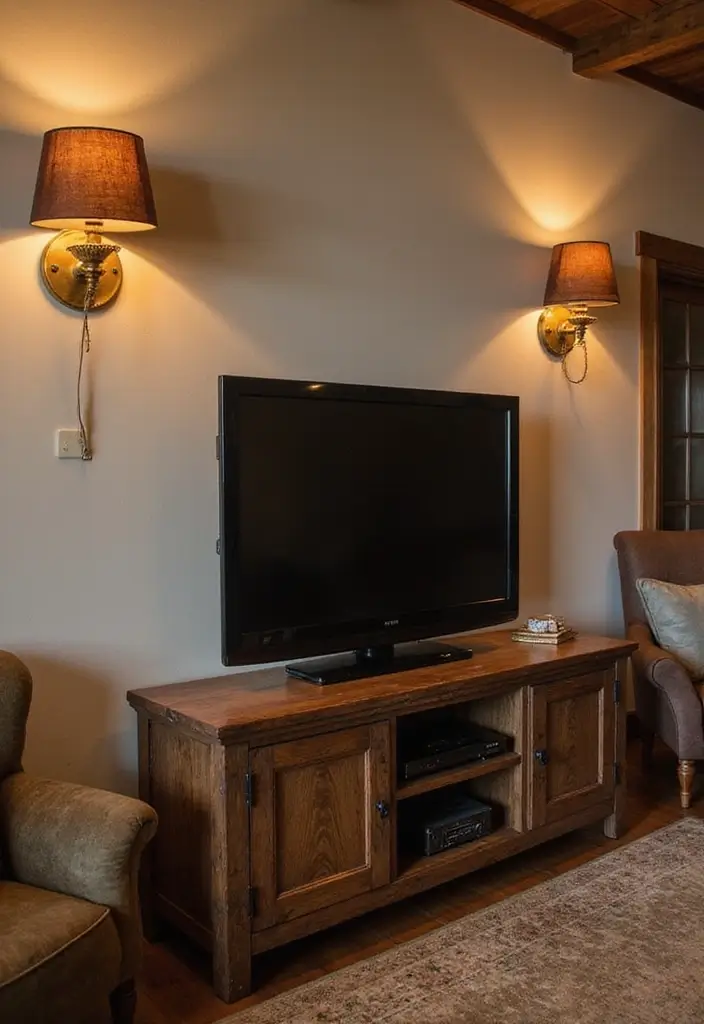 29 Sconces Living Room TV Ideas That Add Light and Sophistication - 26. Vintage Leather-Wrapped Sconces