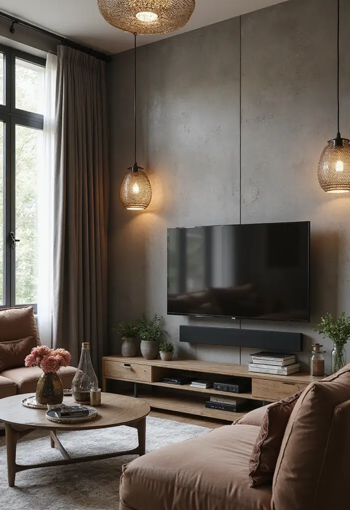 29 Sconces Living Room TV Ideas That Add Light and Sophistication - 27. Vintage Metal Mesh Sconces