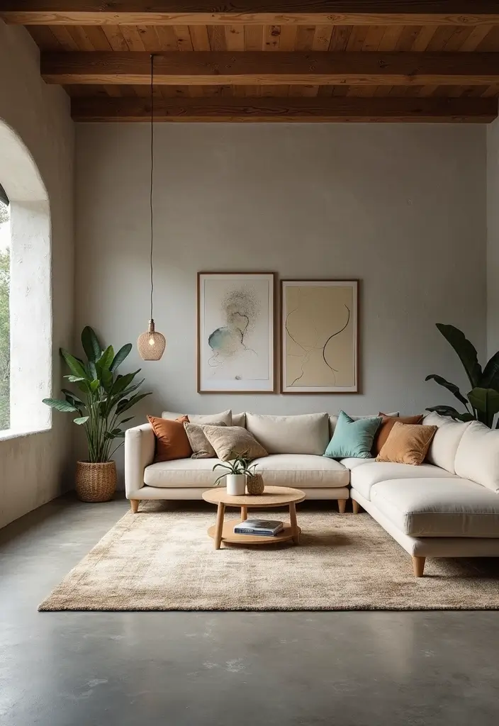 29 Stained Concrete Floors Living Room Ideas That Add Industrial Charm - 15. Creating Zones with Furniture Layout