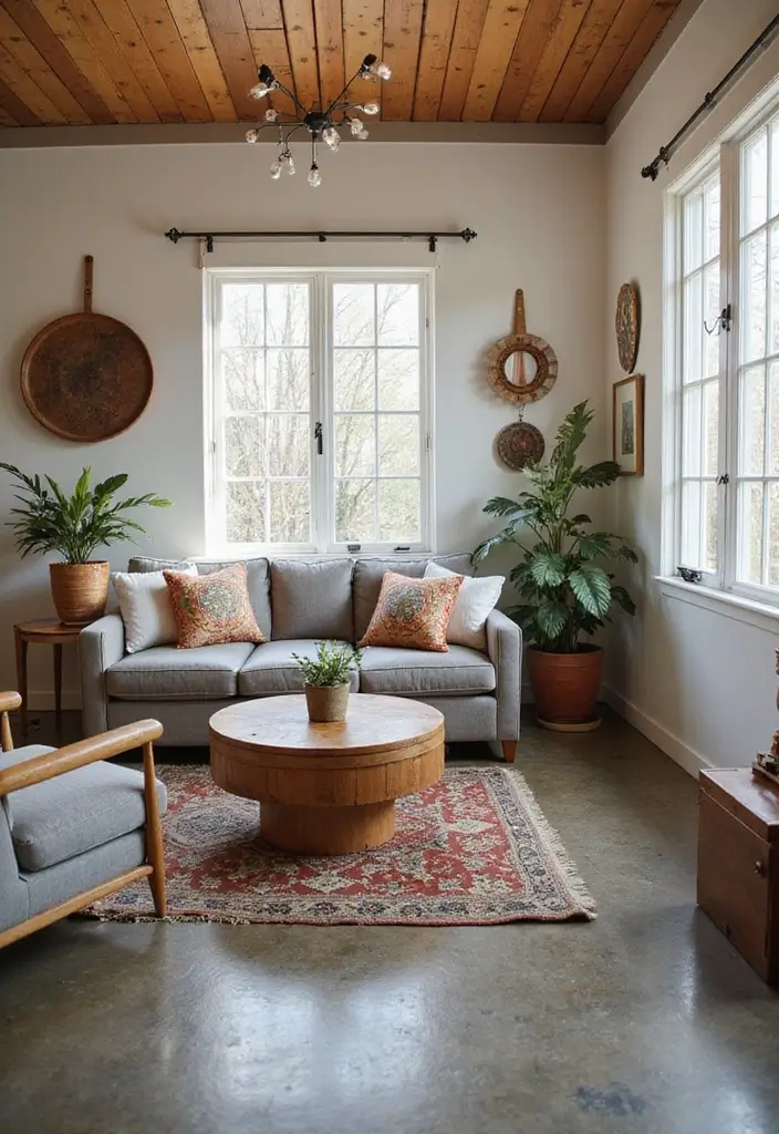 29 Stained Concrete Floors Living Room Ideas That Add Industrial Charm - 24. Celebrating Local Artisans
