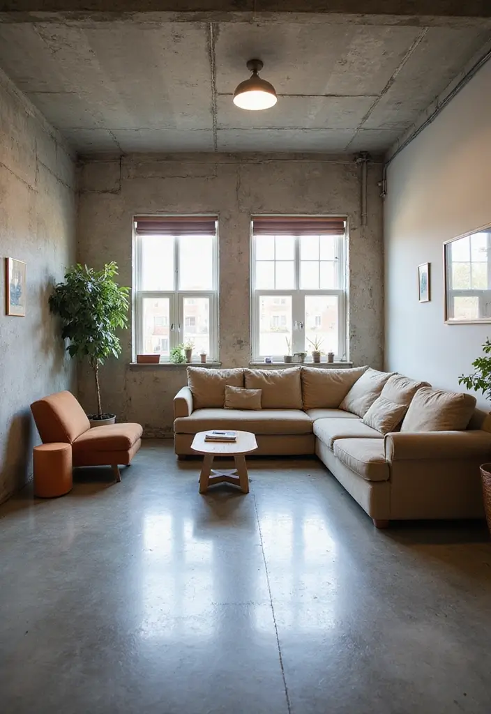 29 Stained Concrete Floors Living Room Ideas That Add Industrial Charm - 25. Multi-Functional Spaces