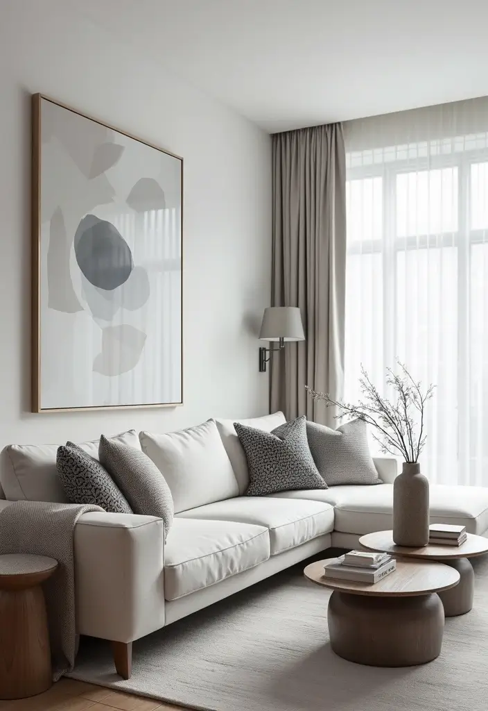 29 White and Grey Living Room Ideas That Look Clean and Modern - 15. Play with Geometry