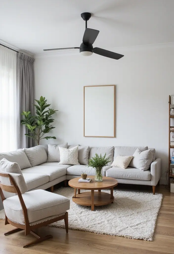 29 White and Grey Living Room Ideas That Look Clean and Modern - 17. Mid-Century Modern Touches