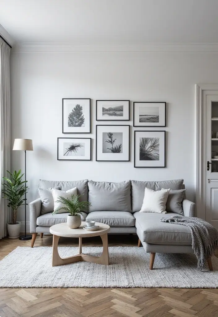 29 White and Grey Living Room Ideas That Look Clean and Modern - 4. Incorporating Art Pieces