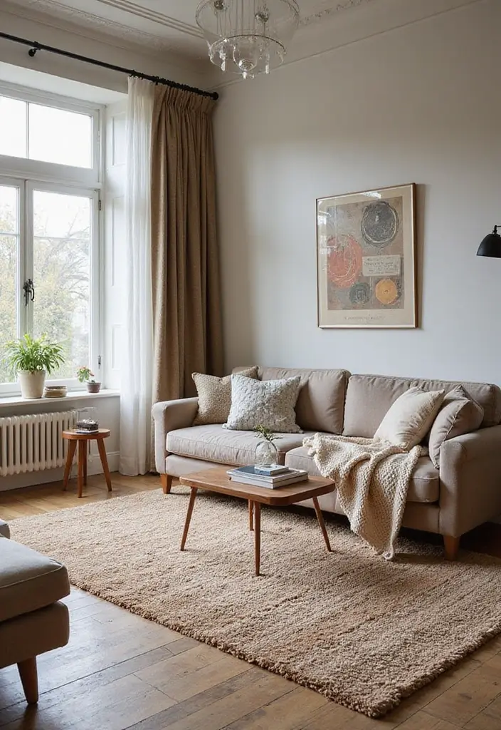 29 White and Grey Living Room Ideas That Look Clean and Modern - 6. Layered Rugs