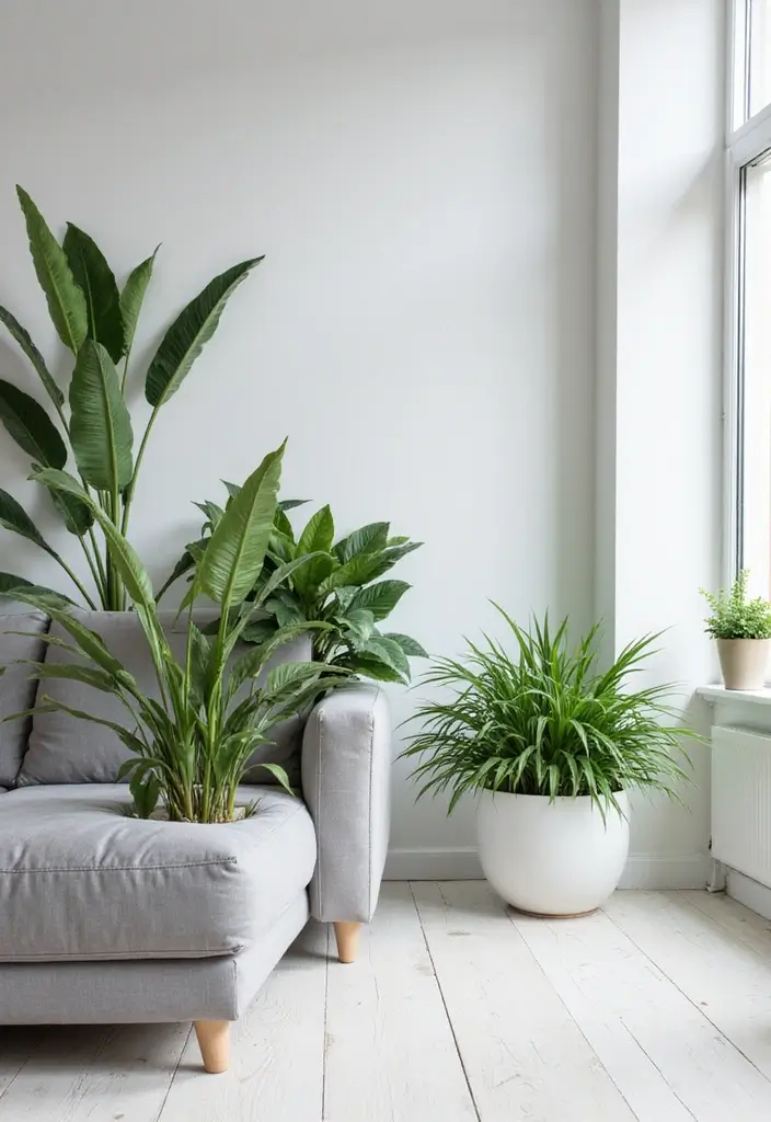 29 White and Grey Living Room Ideas That Look Clean and Modern - 7. Indoor Plants