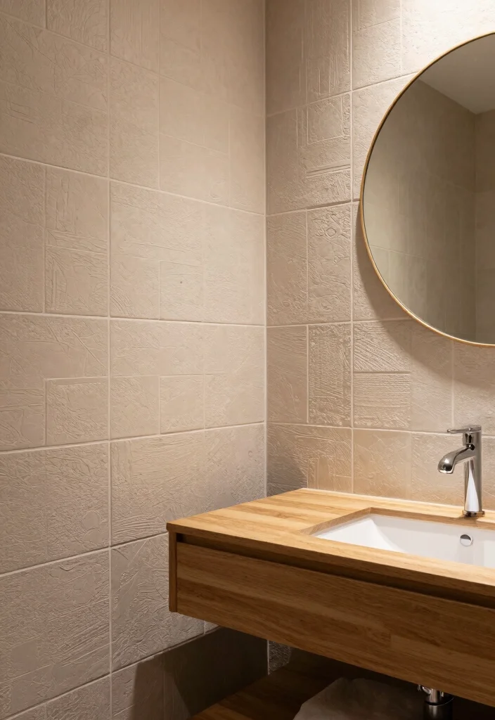 14 Color Tile Bathroom Ideas With Creative Patterns - 10. Textured Tiles: Adding Depth 1