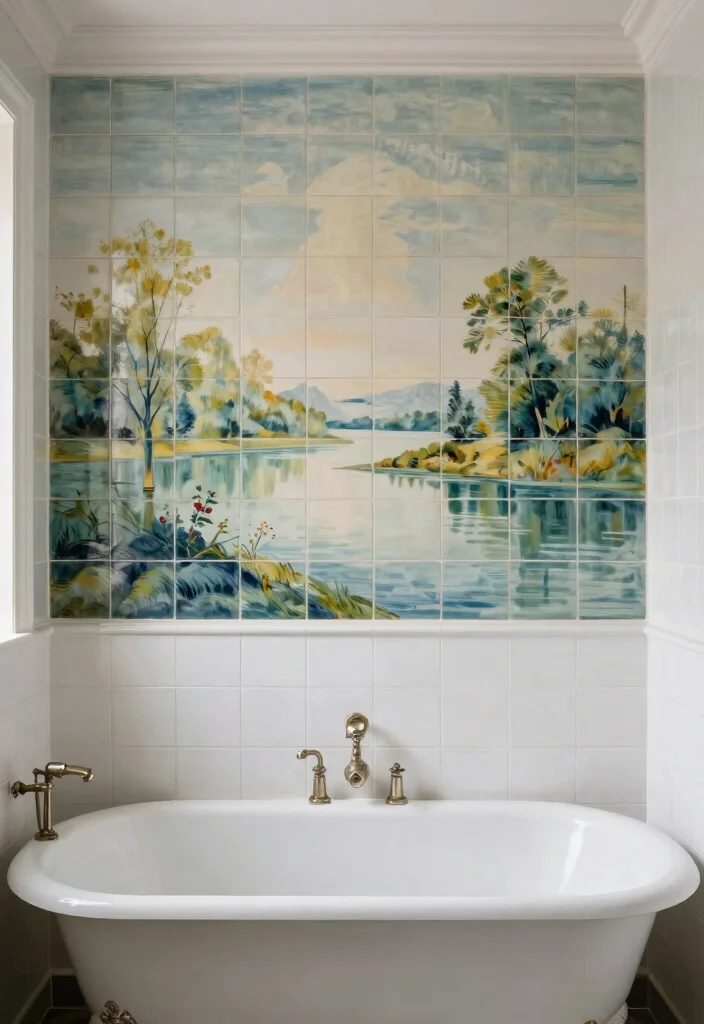 14 Color Tile Bathroom Ideas With Creative Patterns - 11. Artistic Murals: A Unique Focal Point 1