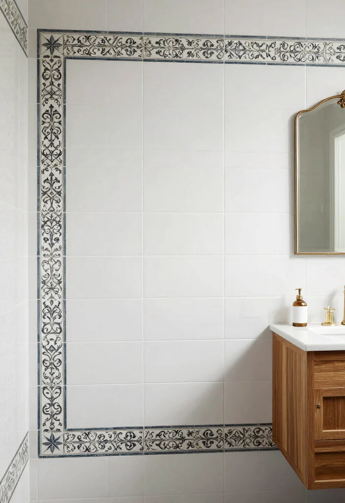 14 Color Tile Bathroom Ideas With Creative Patterns - 13. Statement Borders: Elegant Finishing Touch 1