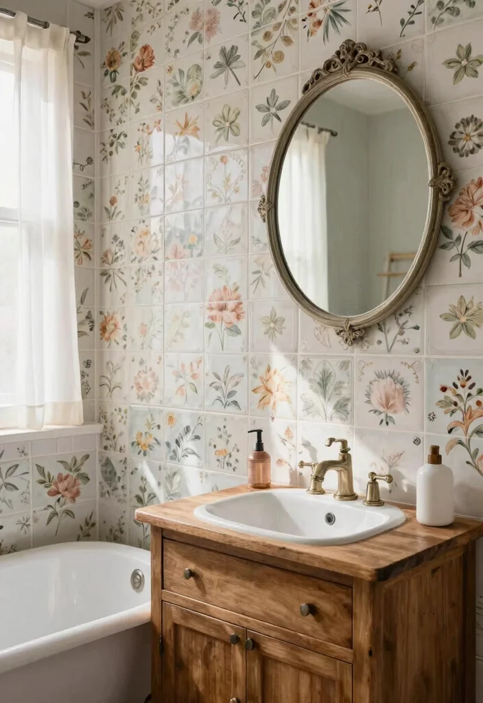 14 Color Tile Bathroom Ideas With Creative Patterns - 2. Floral Delight: Whimsical and Charming 1