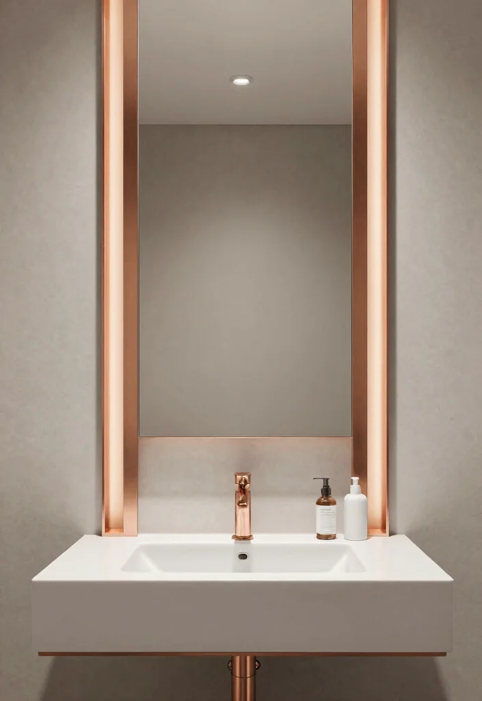 14 Copper Tile Bathroom Ideas With Warm Glow - 13. Industrial Elegance with Copper Borders 1