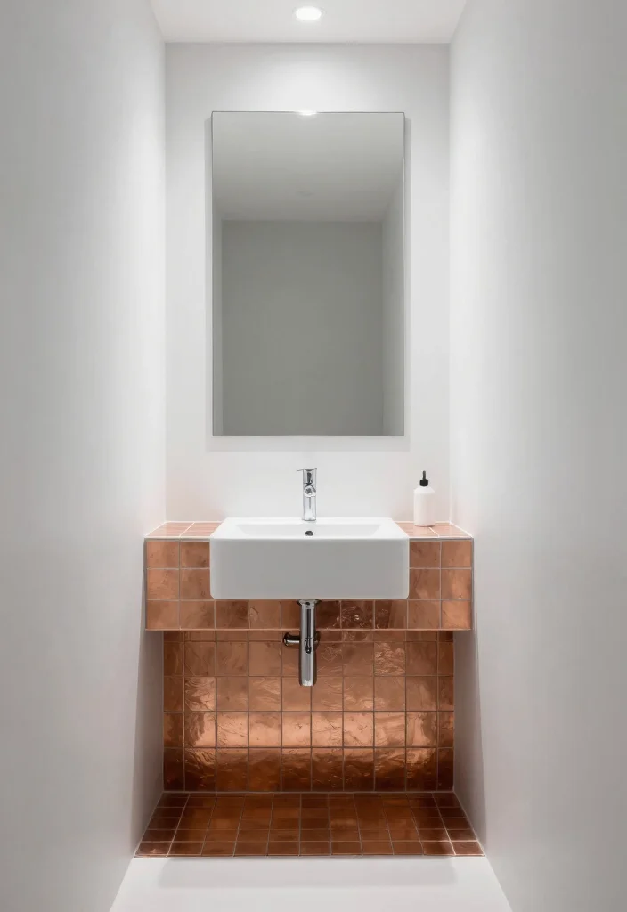 14 Copper Tile Bathroom Ideas With Warm Glow - 5. Contemporary Minimalist with Copper Accents 1
