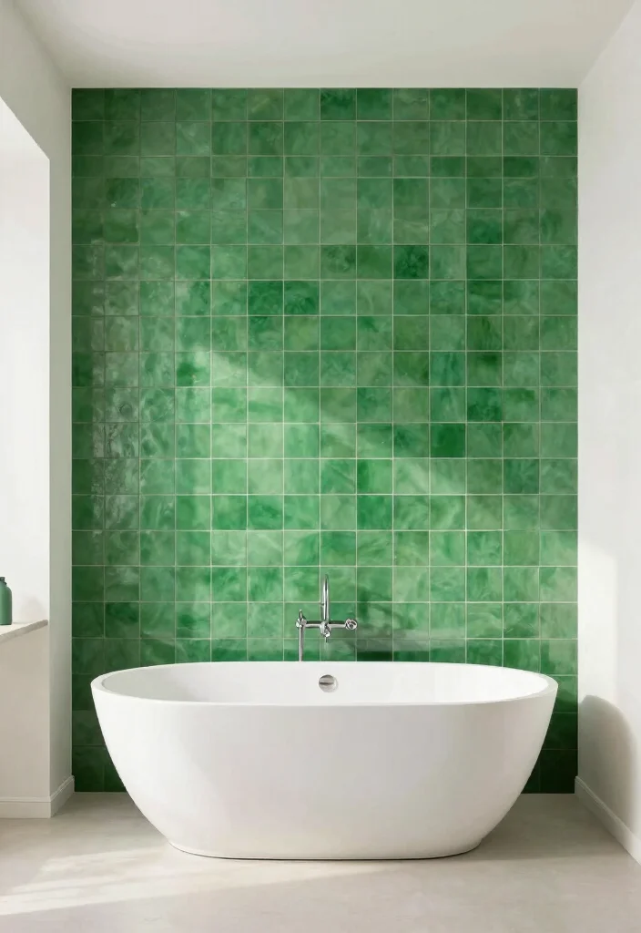 14 Emerald Green Bathroom Tile Ideas With Luxe Colour - 11. Emerald Green Accents with Neutral Walls 1