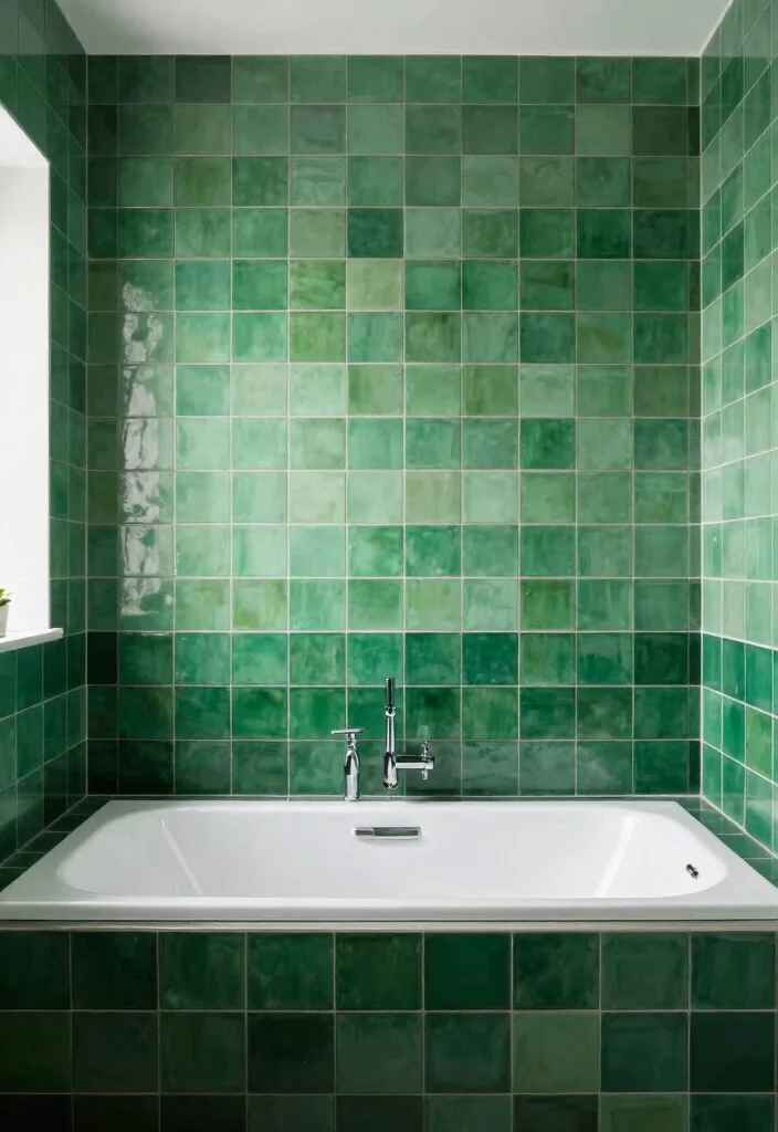 14 Emerald Green Bathroom Tile Ideas With Luxe Colour - 13. Layered Emerald Tiles for a Dynamic Look 1