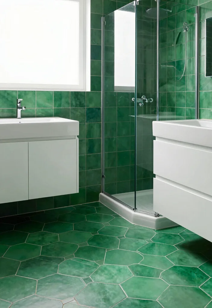 14 Emerald Green Bathroom Tile Ideas With Luxe Colour - 7. Bold Emerald Hexagon Tiles 1