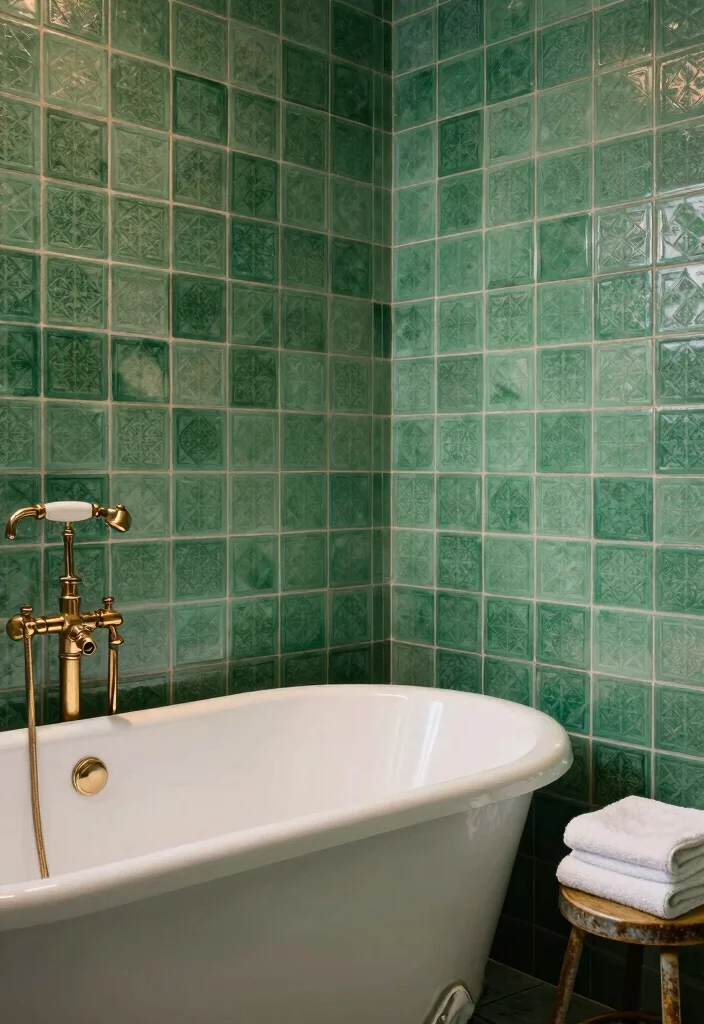 14 Emerald Green Bathroom Tile Ideas With Luxe Colour - 9. Emerald Tiles with Vintage Charm 1