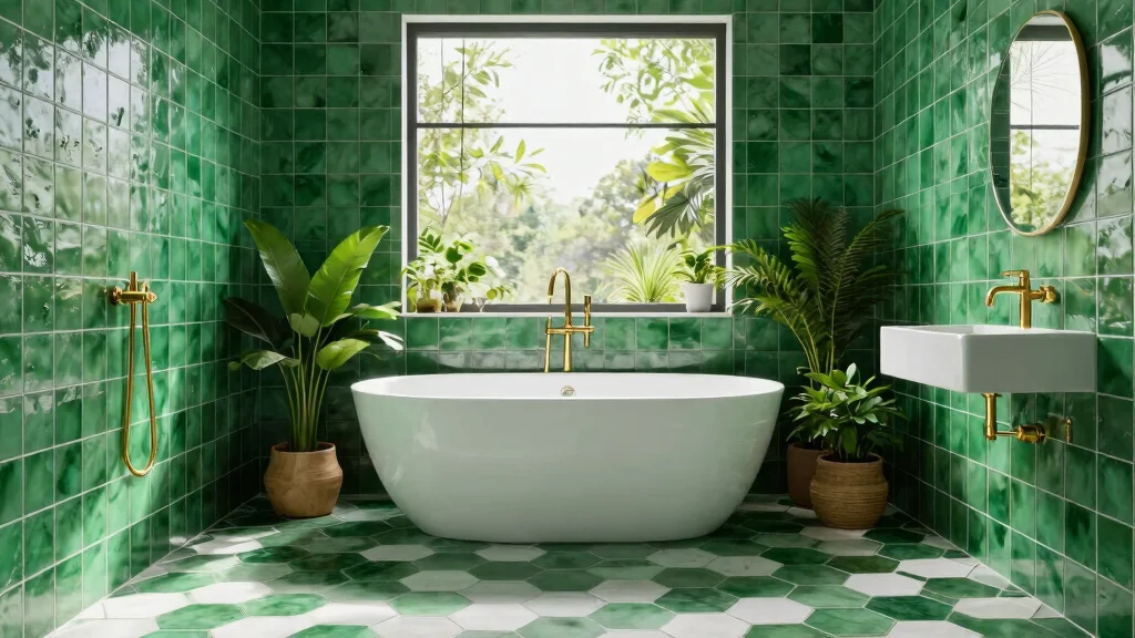 14 Emerald Green Bathroom Tile Ideas With Luxe Colour