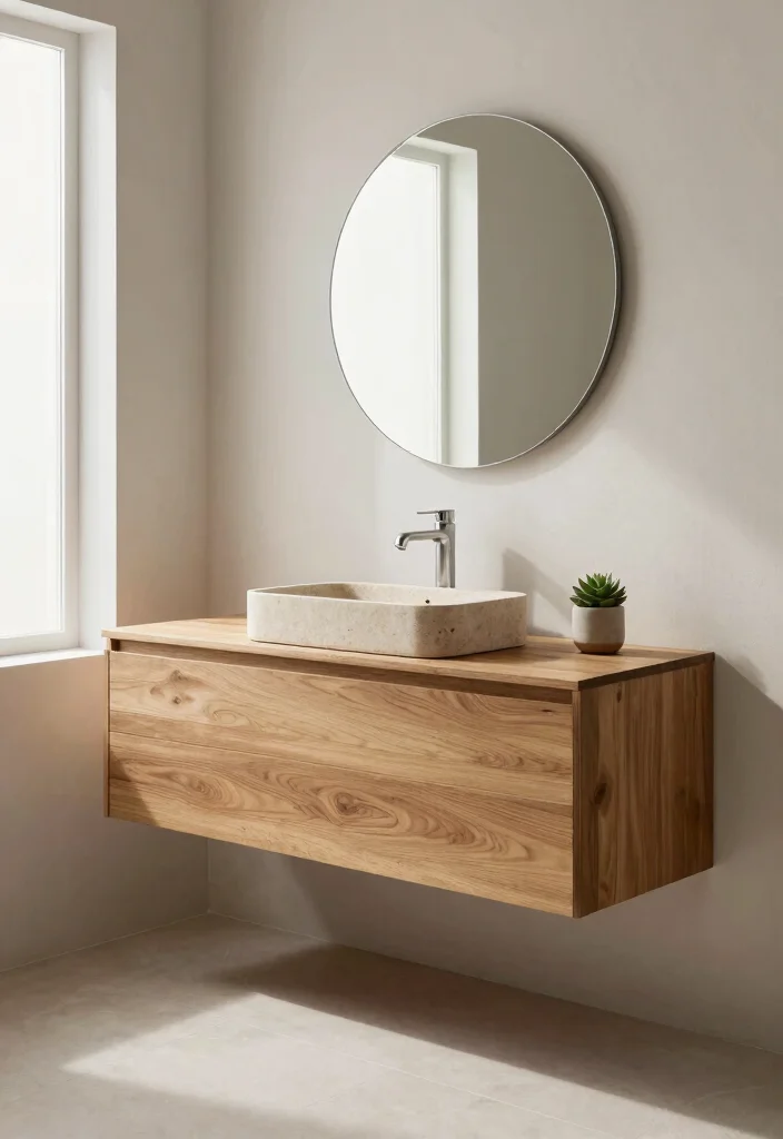 14 Japandi Bathroom Vanity Ideas With Calm Minimal Style - 1. Floating Wood Vanity 1
