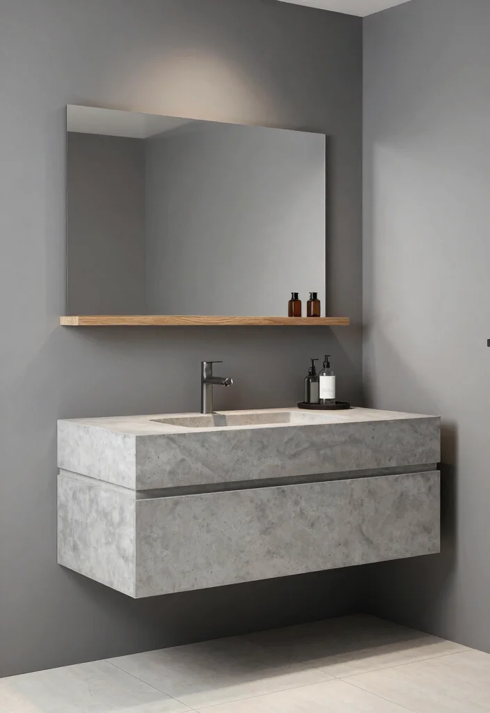 14 Japandi Bathroom Vanity Ideas With Calm Minimal Style - 10. Contemporary Concrete Vanity 1